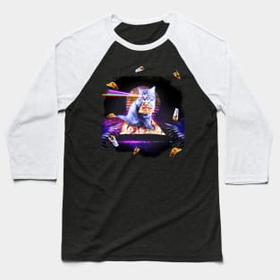 Synthwave Pizza Cat Baseball T-Shirt